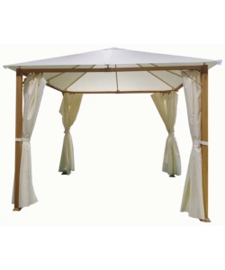 Gazebo da esterno euro garden "trento" in alluminio effetto legno con tende, 3x3 metri